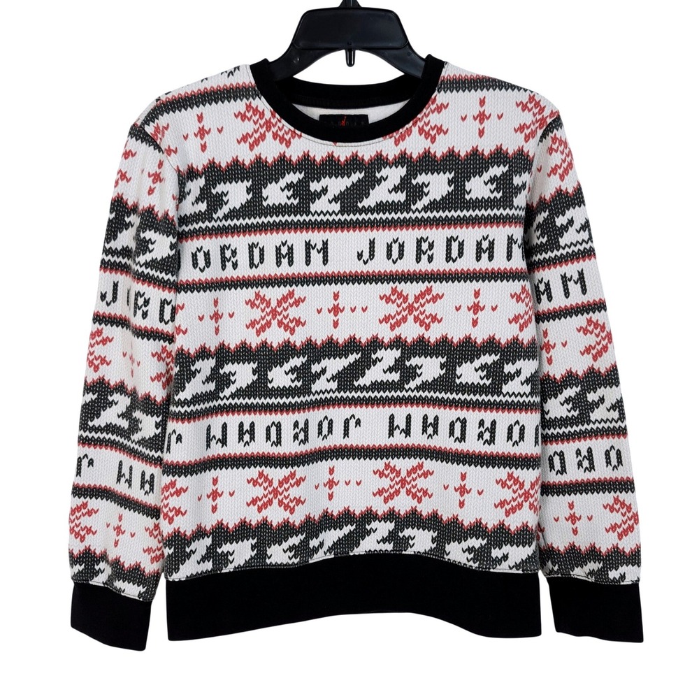 Jordan Jumpman Holiday Crew Sweatshirt Boys Large Fair Isle White Black Red‎